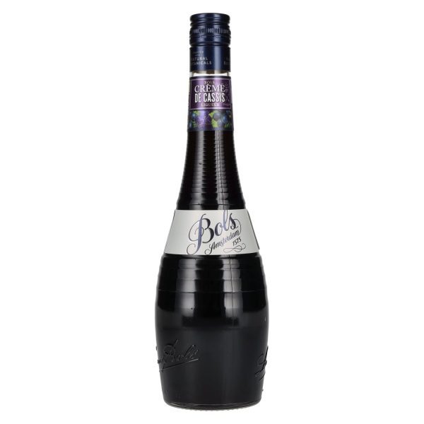 Bols Creme de Cassis liqueur in a dark colour with a white label.