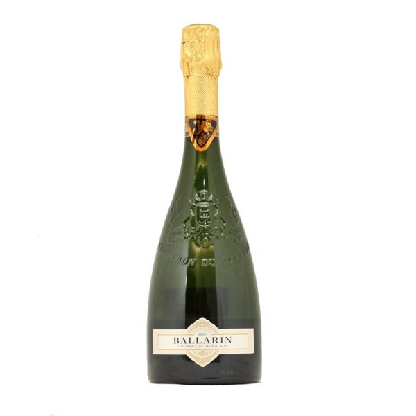Ballarin Crémant de Bordeaux Brut in a green bottle with a gold top and a white label.