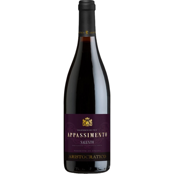 Aristocratico Appassimento Salento in a dark bottle with a dark wine label.