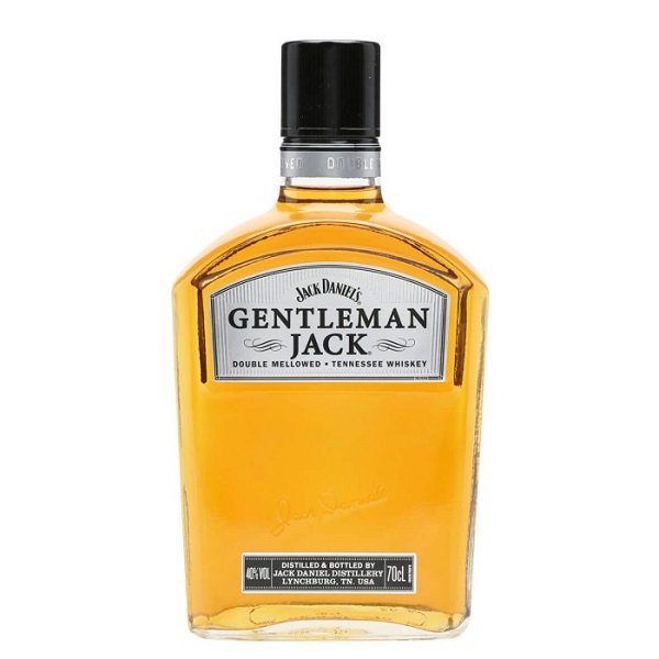 Gentleman Jack in a clear bottle with a silver label.