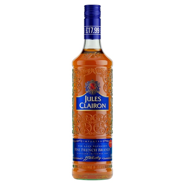 Jules Clarion VSOP French Brandy amber in colour with a blue label.