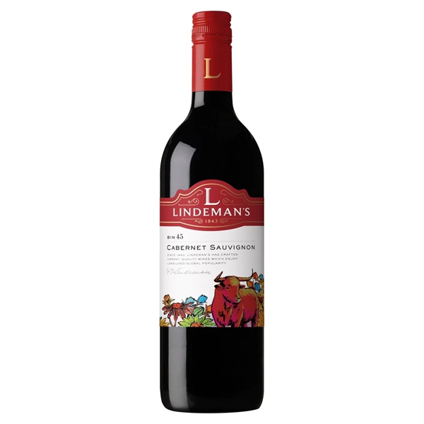 Lindeman's Bin. 45 Cabernet Sauvignon in a dark bottle with a red and white label.