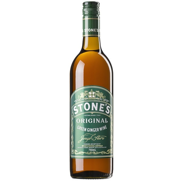 Stone's Original Green Ginger Wine in a green bottle with a green lable and white text.