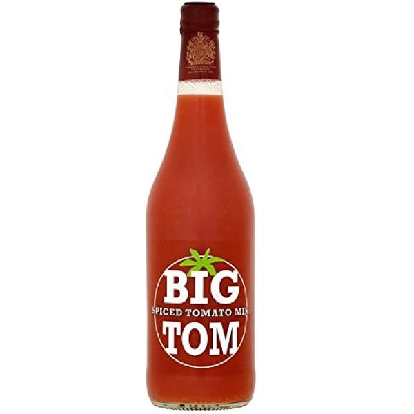 Big Tom Spiced Tomato Juice with a deep red colour and white text.