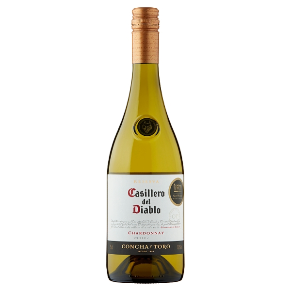 Casillero del Diablo Chardonnay Chilean white wine in a green bottle with a white label.