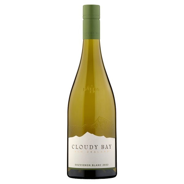 Cloudy Bay Sauvignon Blanc New Zealand white wine in a green bottle with a white label.