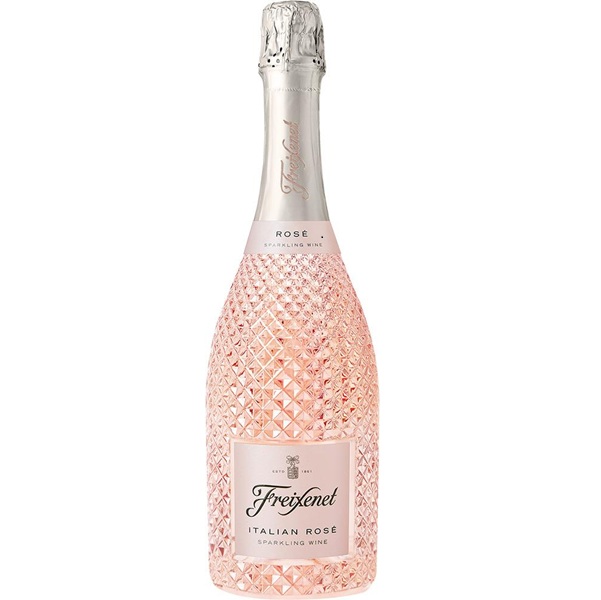 Freixenet Sparkling Italian Rosé sparkling wine in a cut glass bottle with a white label.