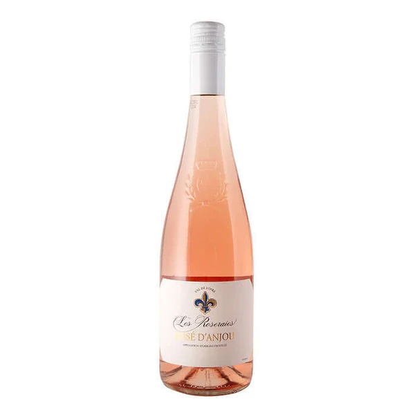 Les Roseraies Rose D'Anjou French Rose wine with pink coloured wine and a white label.