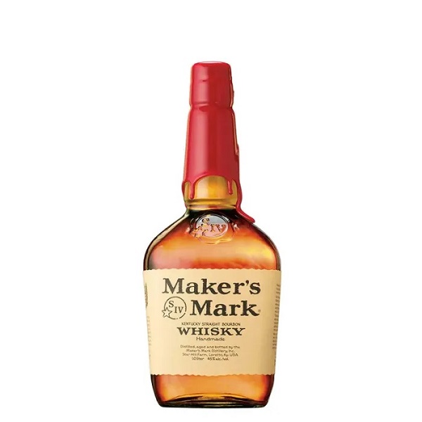 Maker's Mark Kentucky Straight Bourbon Whisky with a red wax top and a cream label with black text.
