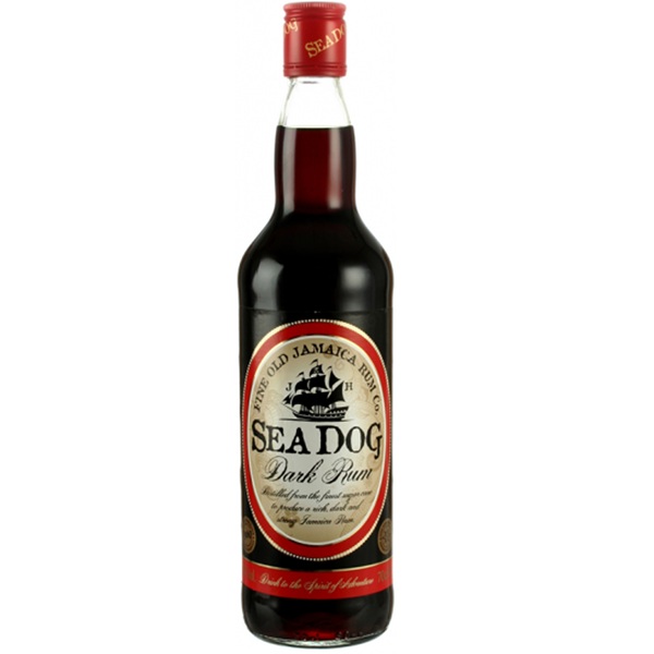 Sea Dog Fine Old Jamaica dark Rum with a red and cream label.