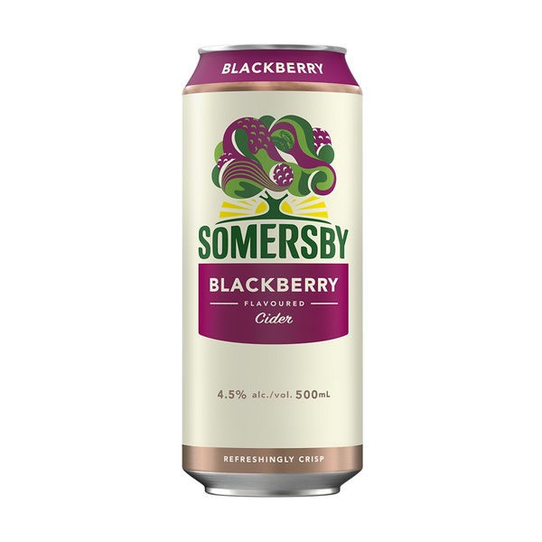 Somersby Blackberry flavoured Cider in a cream can with purple label.