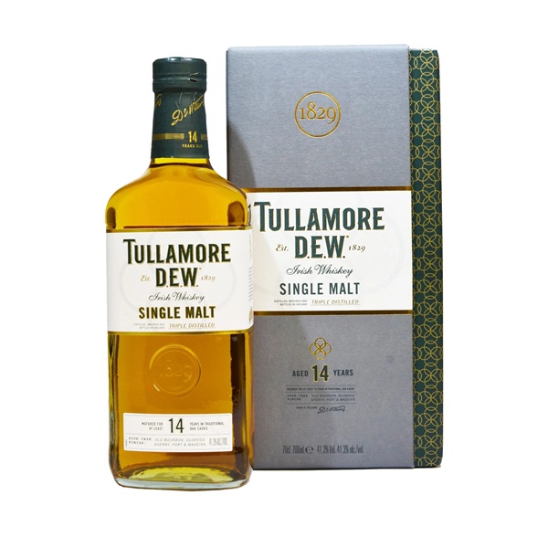 Tullamore Dew 14 Year Old Single Malt Irish whiskey with a grey display box.