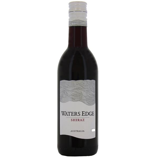 Waters Edge Shiraz Australian red wine in a dark bottle with a white label.