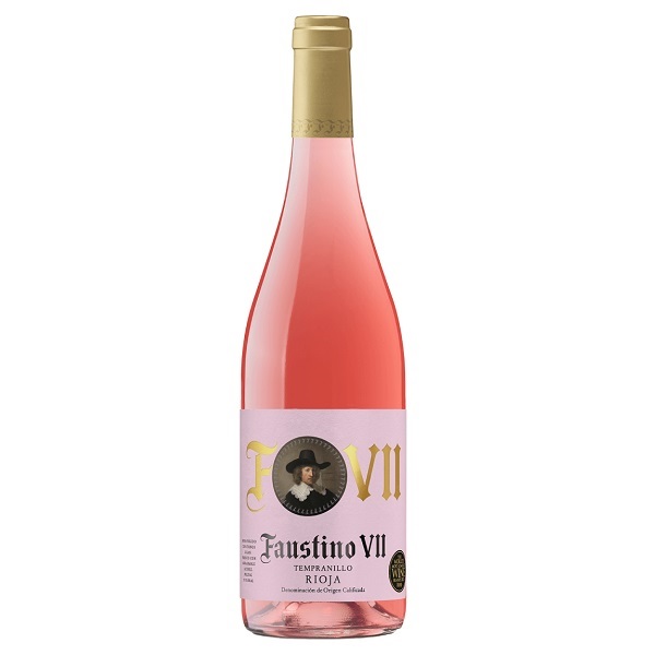 Faustino VII Rose with pink wine and a pink label.