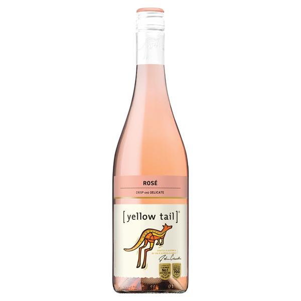 Yellow Tail Rose with a pink colour wine and a kangaroo on a white label.