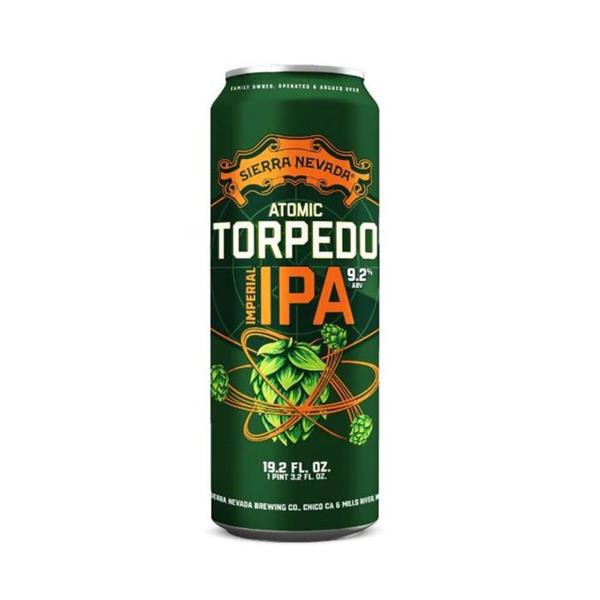 Sierra Nevada Atomic Torpedo Imperial IPA in a green can with orange and white text.