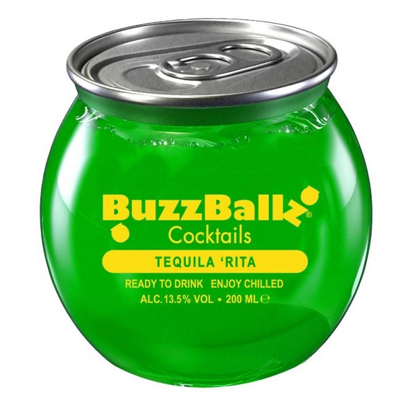 BuzzBallz Cocktails Tequila Rita in a green round container with a silver metal top and yellow text.