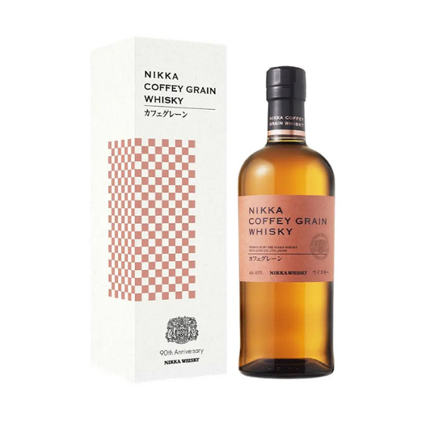 Nikka Coffey Grain Japanese Whisky in a pink and white box with a pink label.