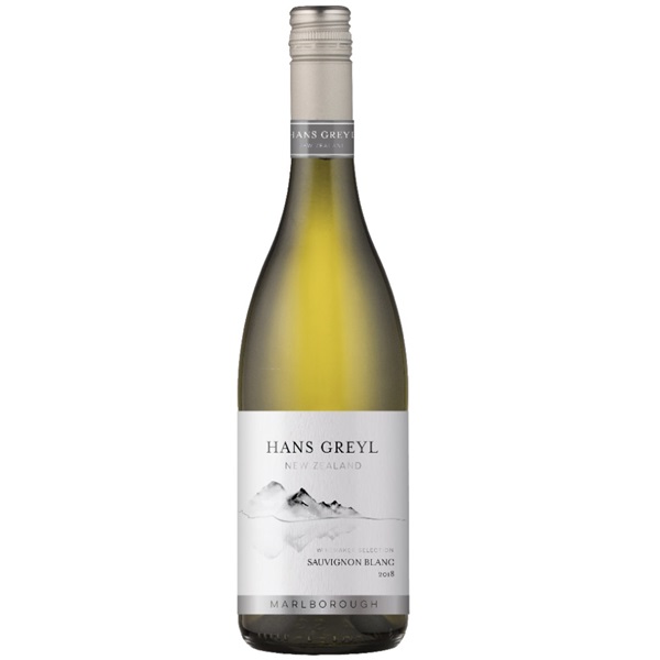 Hans Greyl Sauvignon Blanc New Zealand white wine in a green bottle with a white label.