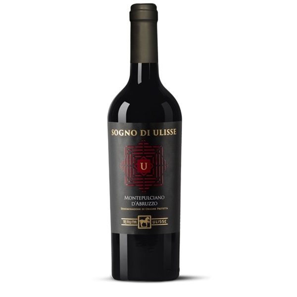 Tenuta Ulisse Sogno Di Ulisse Montepulciano D'Abruzzo italian red wine in a black bottle with a black label.