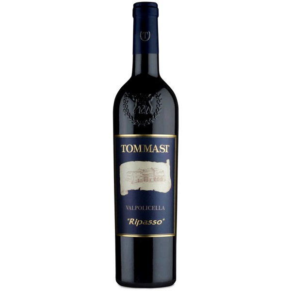 Tommasi Valpolicella Ripasso Classico Superiore in a dark bottle with a navy blue and white label.