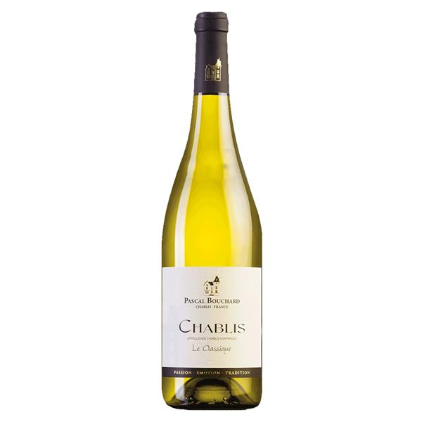 Pascal Bouchard Chablis in a green bottle with a white label.