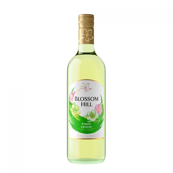 Blossom Hill Pinot Grigio in a clear bottle with a white and green label.