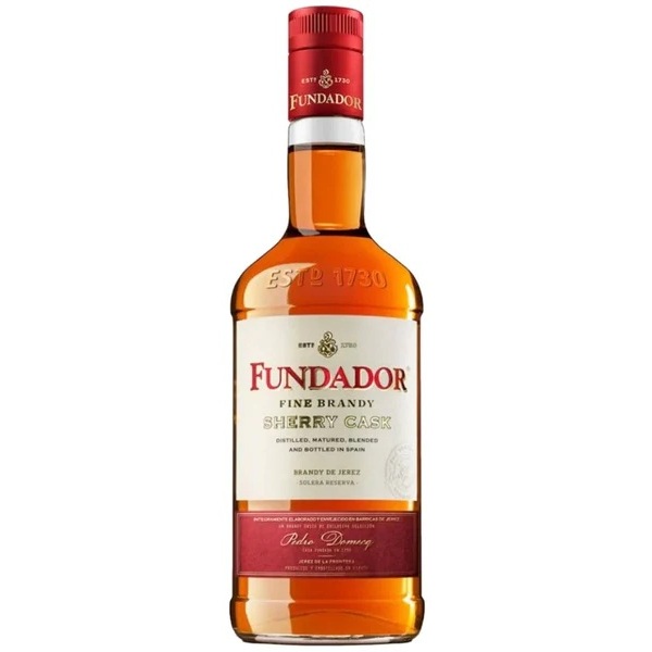 Fundador Sherry Cask Fine Brandy with a cream and red label.
