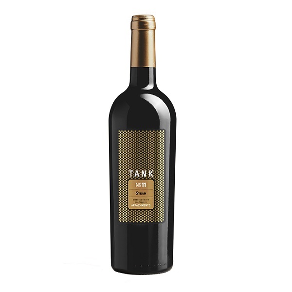 Tank 11 Syrah Appassimento in a dark bottle with a gold top and gold label.