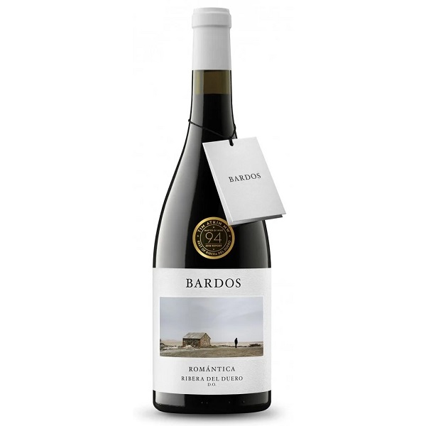 Bardos Romantica Ribera Del Duero in a dark bottle with a stone building on a white label and black text.