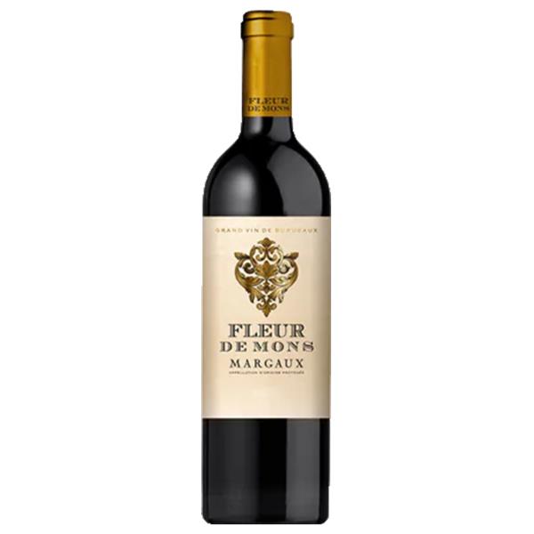 Fleur De Mons Margaux in a dark bottle with a gold top and a cream and gold label.