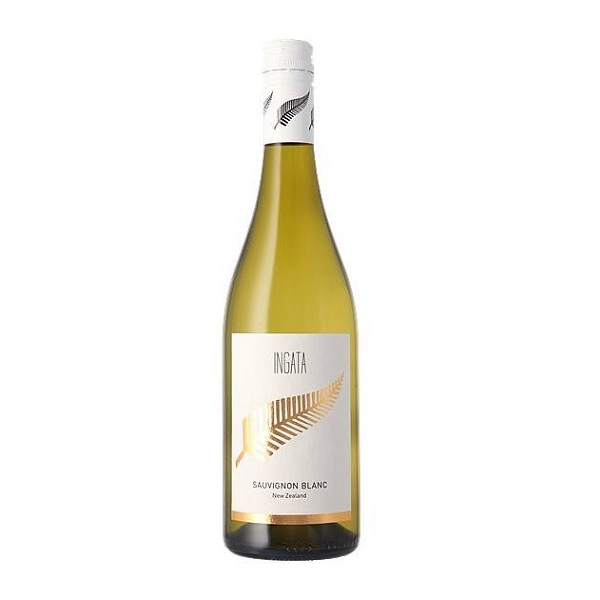 Ingata Sauvignon Blanc in a green glass bottle with a gold leaf on a white label.