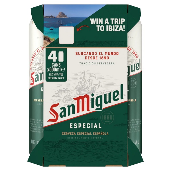 San Miguel Especial in a green and white can with green and red text.
