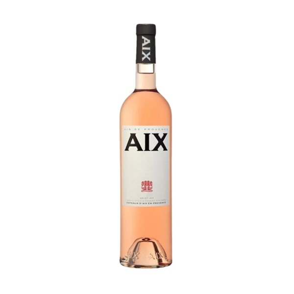 AIX Rosé Vin de Provence in a pale pink colour with a white label and black text.