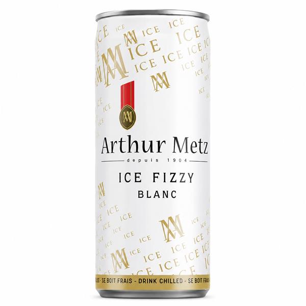 Arthur Metz Ice Fizzy Blanc in a white can with gold and black text.