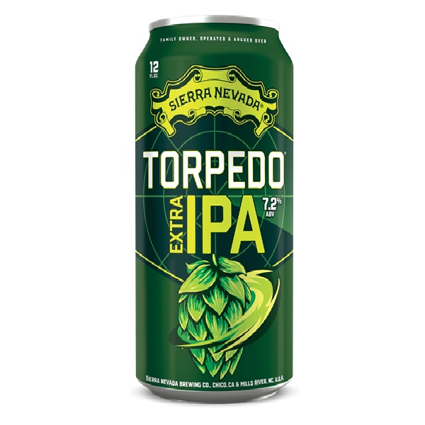 Sierra Nevada Torpedo Extra IPA in a green can with white and yellow text.