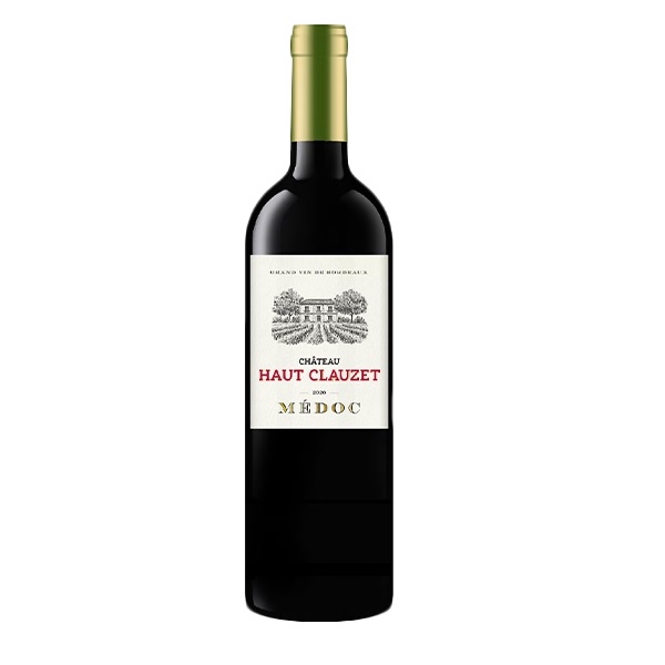 Chateau Haut Clauzet Medoc in a dark bottle with a cream label and red and black text.