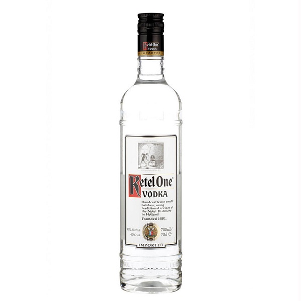 Ketel One Vodka in a clear glass bottle with a white and black label.