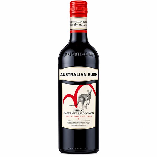 Australian Bush Shiraz Cabernet Sauvignon in a dark bottle with a Kangaroo on a white label.