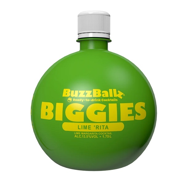 BuzzBallz Lime Rita in a large green bottle with yellow text.